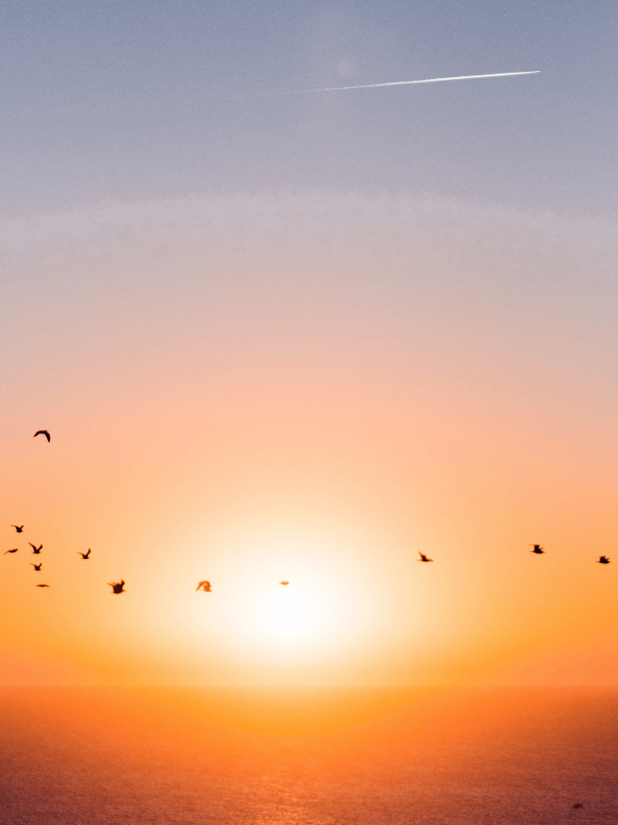 Photo d'un levé de soleil dans les teintes bleues orangées.